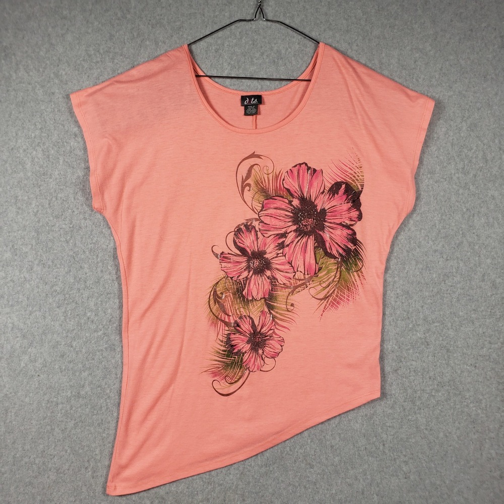 Dots Pink Floral Tunic Tank Top Plus 1X Cap Sleeve Glitter Shimmer Tropical Tee